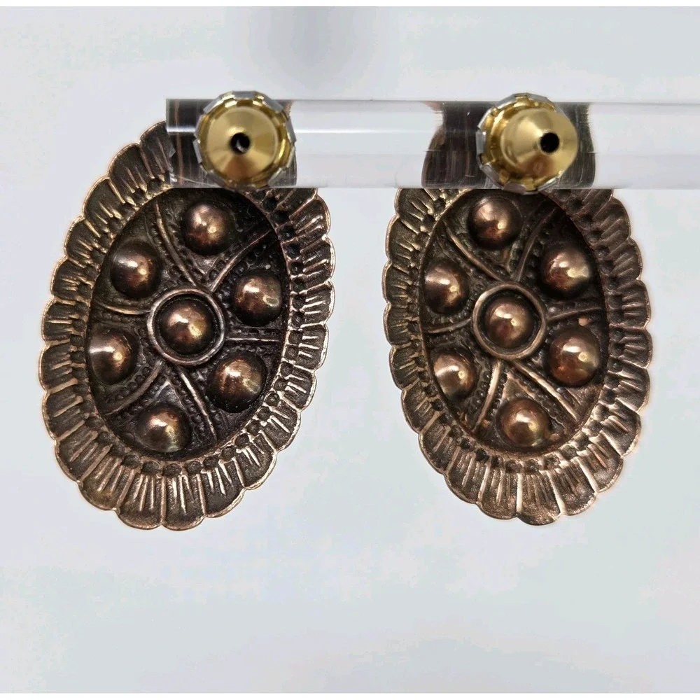Southwestern Style Copper Turquoise‎ Amethyst Oval Stud Earrings 1